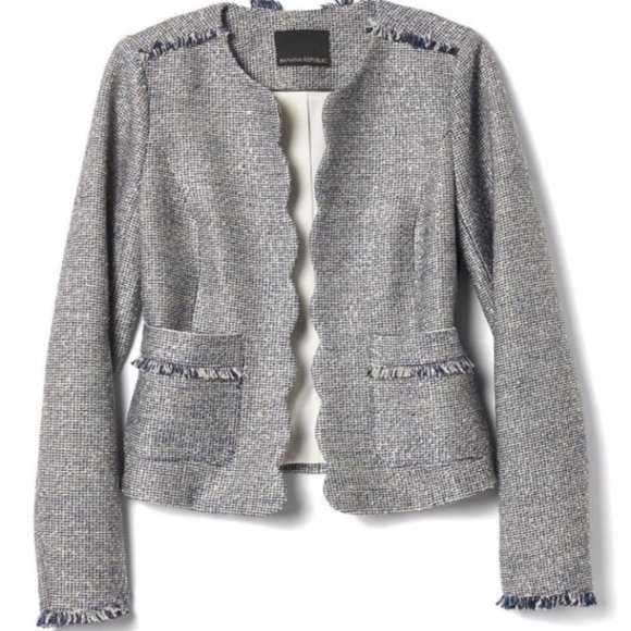 Banana Republic Jackets & Blazers - Banana Republic Scallop Tweed Fringe Blazer Blue
